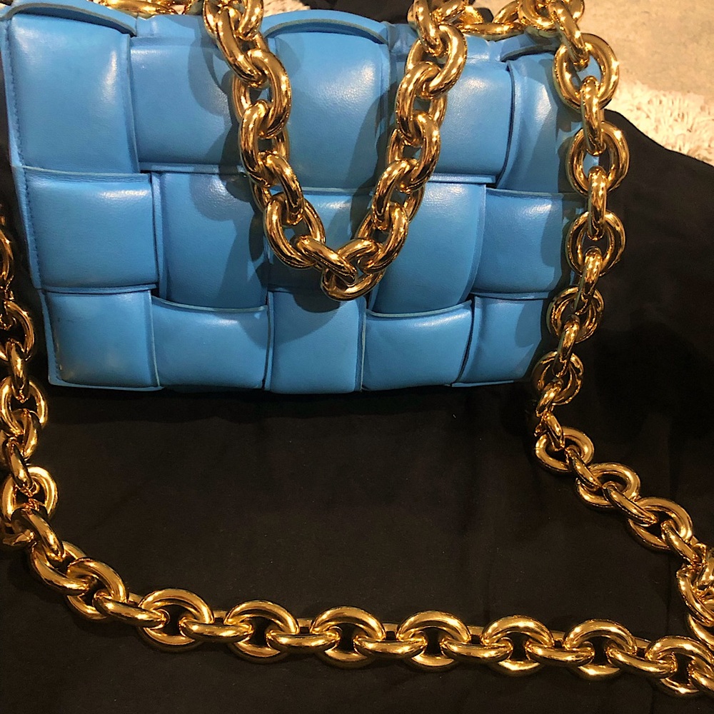 Bottega Venetta Blue Padded Cassette Crossbody with Chain